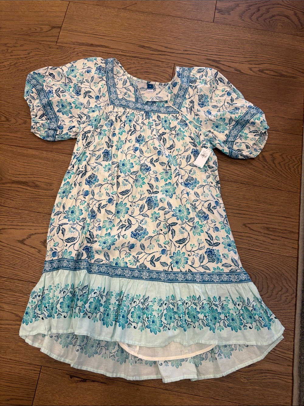 Old Navy White Floral Midi Dress with Blue Accents